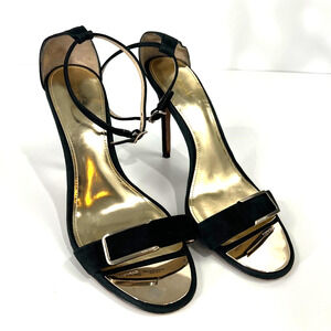 Coach Hampton Black Leather Heels Gold Buckle Detail ankle strap US Size 9.5B